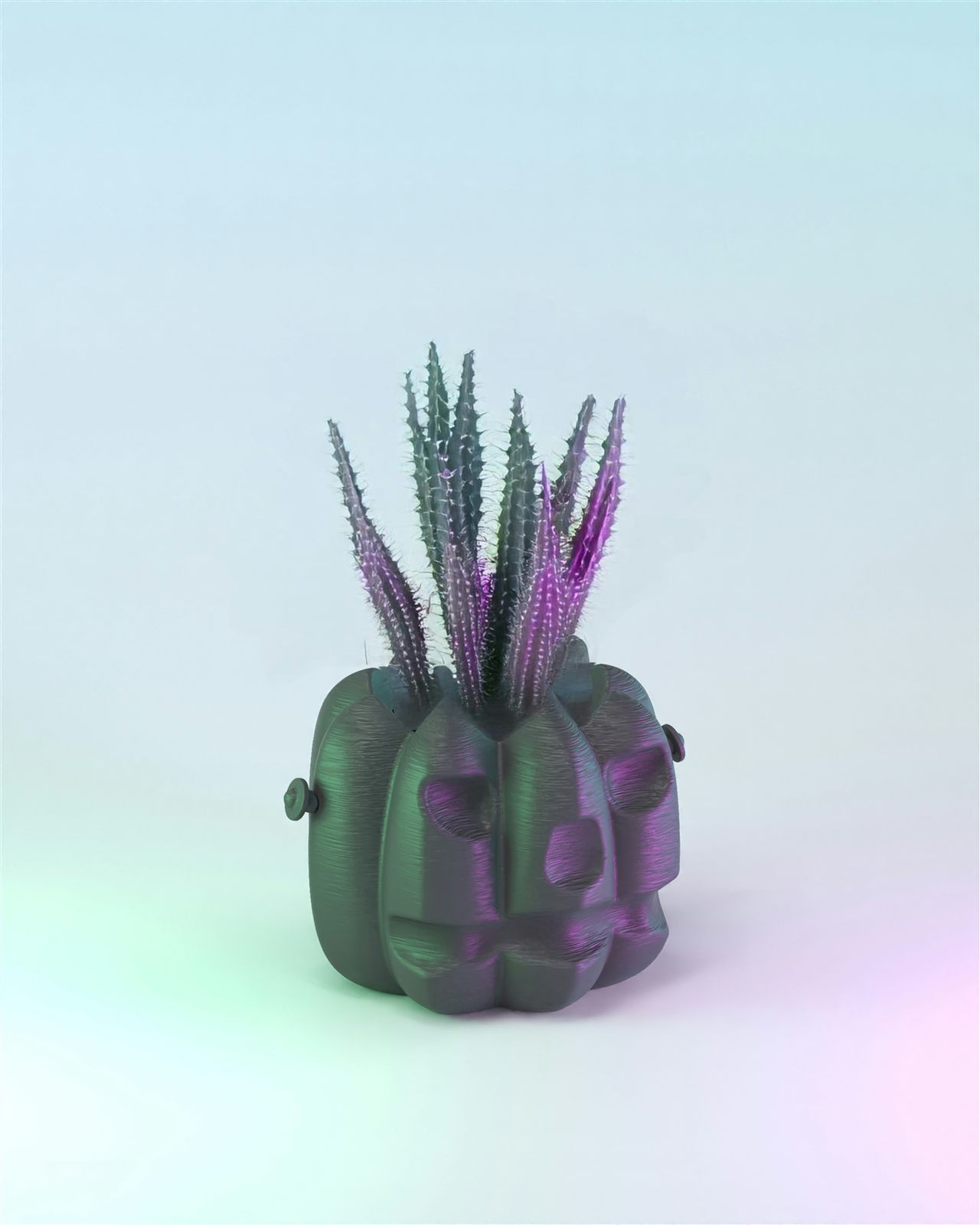 Foto de cliente con maceta impresa terminada y lista para usar